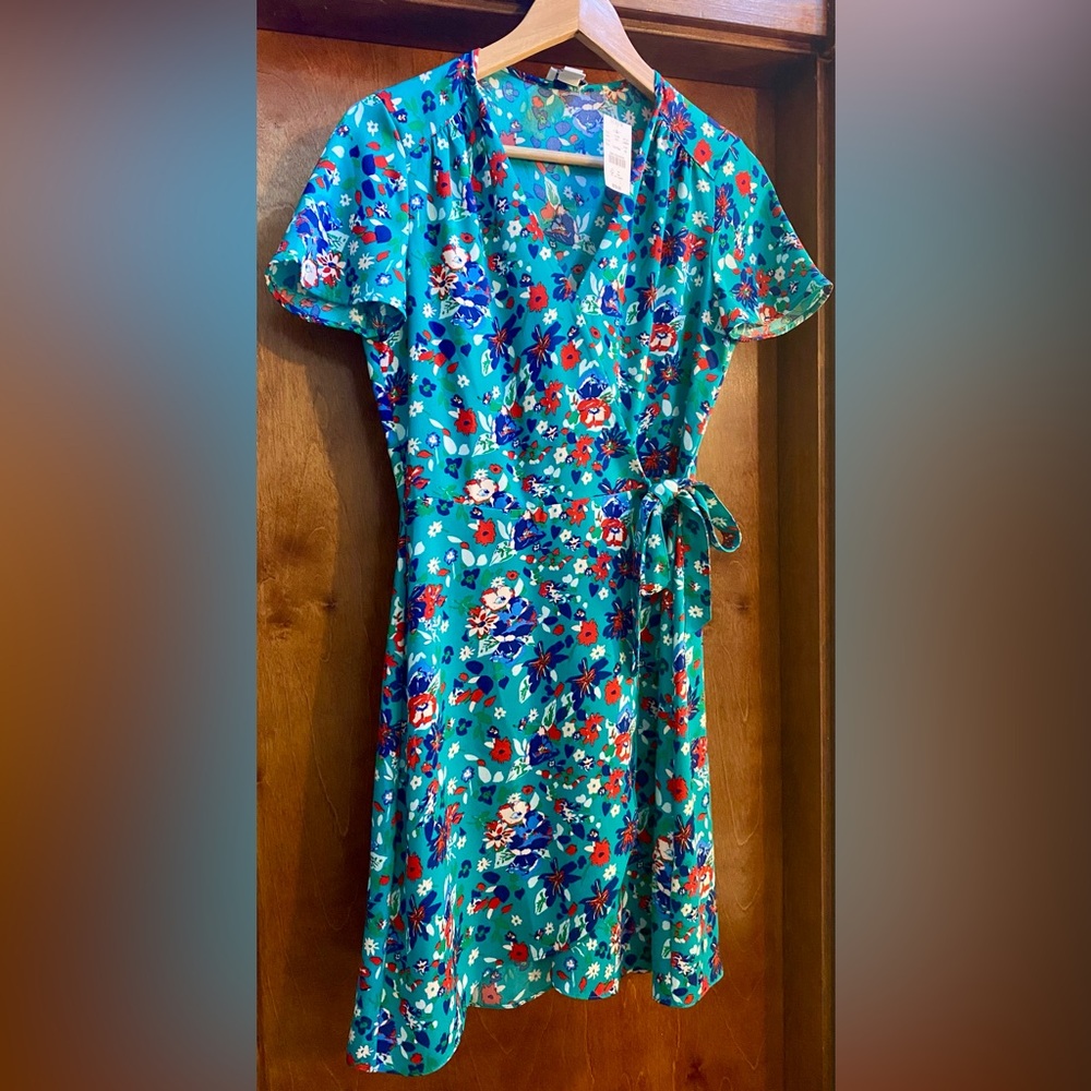 J. Crew Teal Floral Short Sleeve Dress